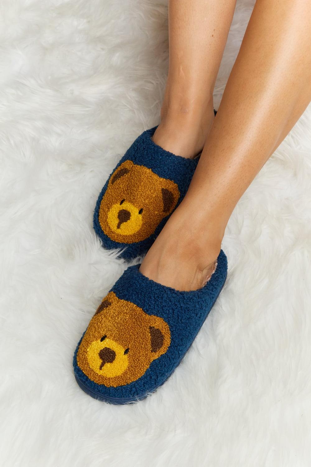 Melody Teddy Bear Print Plush Slide Slippers - Flyclothing LLC