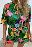 Printed Half Sleeve Top and Shorts Lounge Set - Flyclothing LLC