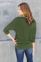 Basic Bae Full Size Round Neck Batwing Sleeve Blouse - Flyclothing LLC