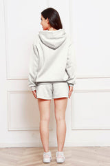 Drop Shoulder Long Sleeve Hoodie and Shorts Set - Flyclothing LLC