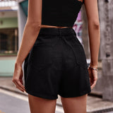 Belted Denim Shorts with Pockets - Trendsi