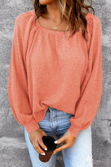 Square Neck Waffle-Knit Top - Flyclothing LLC