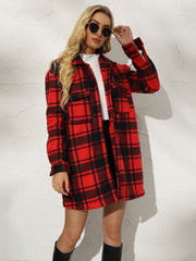 Plaid Collared Longline Coat - Flyclothing LLC