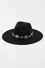 Fame Metal Trim Flat Brim Fedora Hat - Flyclothing LLC