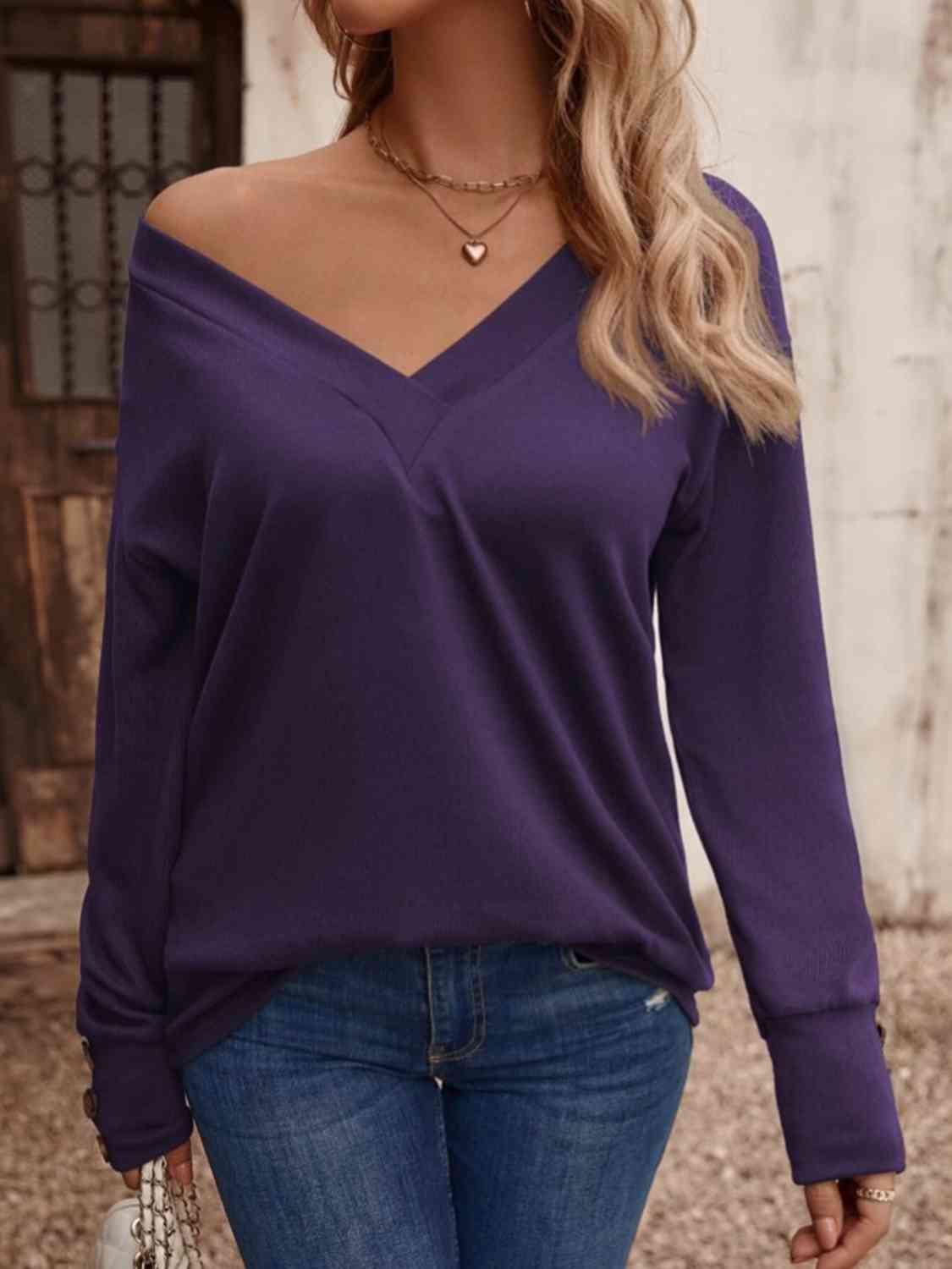 V-Neck Long Sleeve Top - Flyclothing LLC