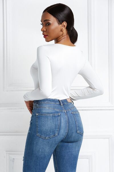 Half Zip Scoop Neck Long Sleeve Bodysuit - Flyclothing LLC