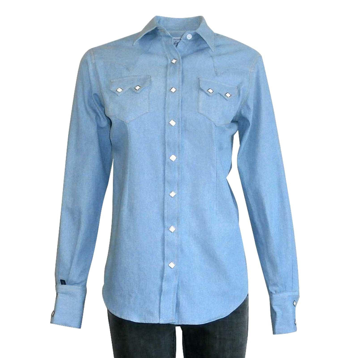 Women's Stonewashed Sawtooth Denim Western Shirt - Flyclothing LLC