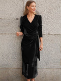 Surplice Puff Sleeve Midi Dress - Flyclothing LLC