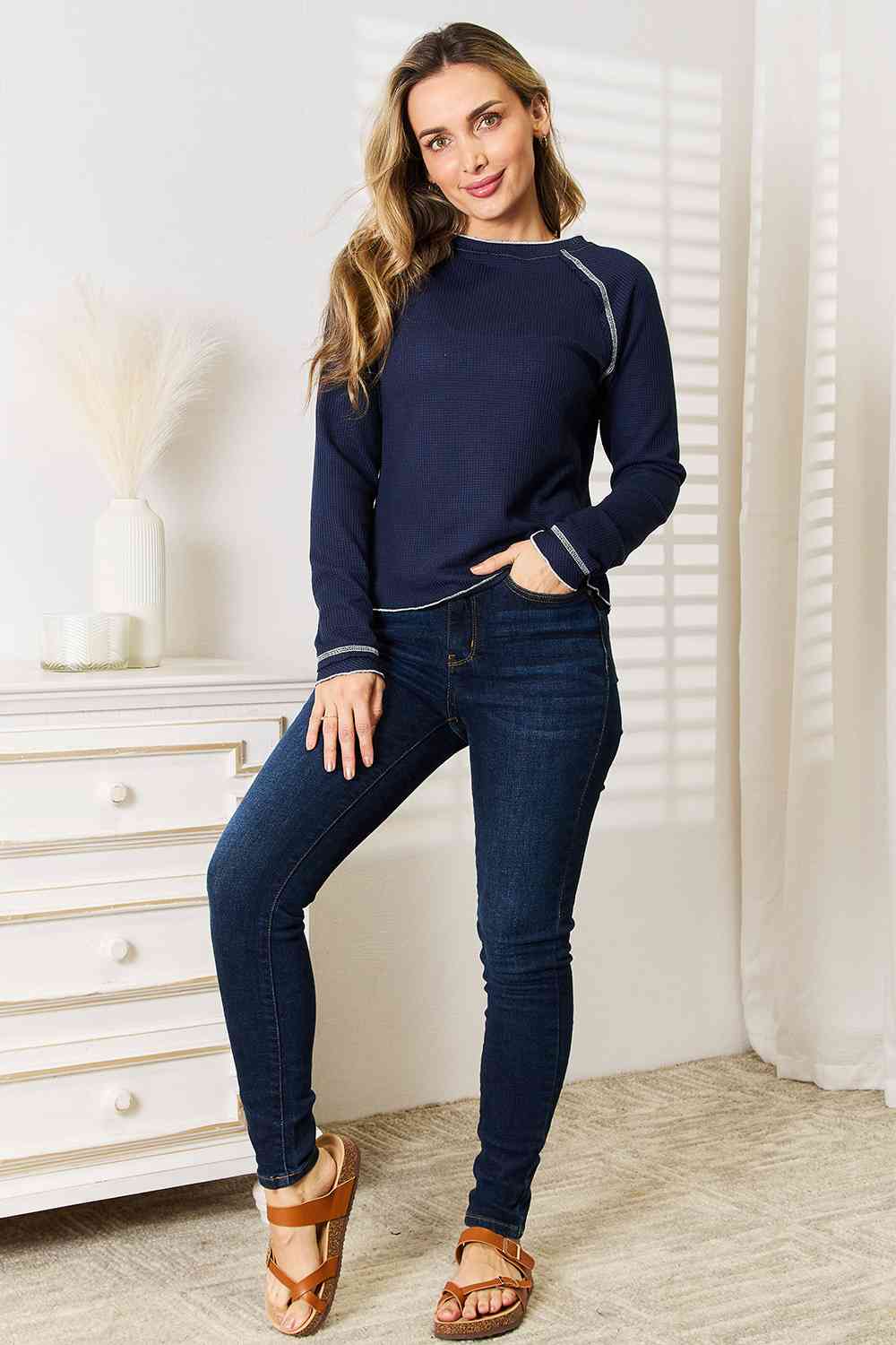 Basic Bae Long Raglan Sleeve Round Neck Top - Flyclothing LLC