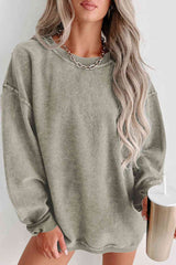 Round Neck Dropped Shoulder Sweatshirt - Flyclothing LLC