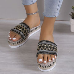 Geometric Weave Platform Sandals - Flyclothing LLC