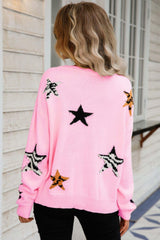 Star Pattern Round Neck Dropped Shoulder Sweater - Flyclothing LLC