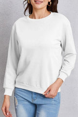 Round Neck Dropped Shoulder Sweatshirt - Trendsi