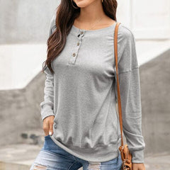 Quarter Button Dropped Shoulder Blouse - Trendsi