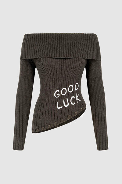 GOOD LUCK Distressed Off-Shoulder Sweater - Flyclothing LLC