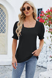 Eyelet Square Neck Short Sleeve T-Shirt - Flyclothing LLC