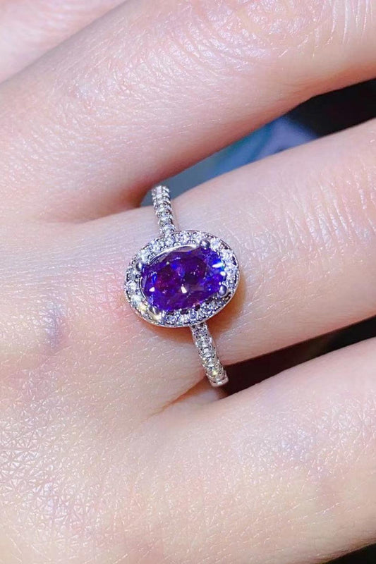 925 Sterling Silver 1 Carat Purple Moissanite Ring - Flyclothing LLC