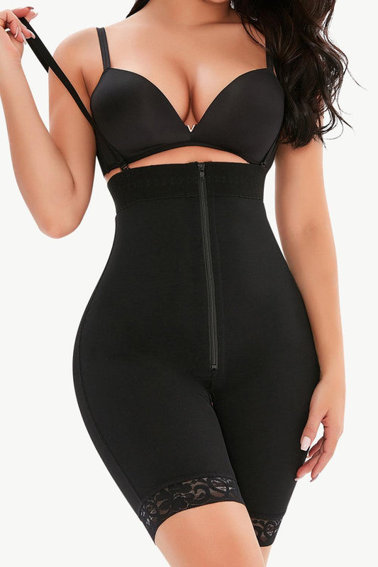 Full Size Lace Detail Zip-Up Under-Bust Shaping Bodysuit - Flyclothing LLC