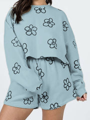 Floral Dropped Shoulder Sweatshirt and Shorts Set - Flyclothing LLC