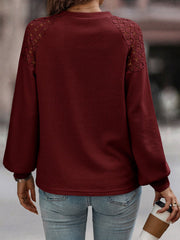 Lantern Sleeve Round Neck Blouse - Flyclothing LLC