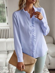 Ruffle Trim Long Sleeve Shirt - Flyclothing LLC