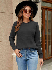 Round Neck Raglan Sleeve Sweater - Flyclothing LLC