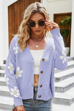 Floral Ribbed Trim Drop Shoulder Cardigan - Flyclothing LLC