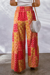 Bohemian Patchwork Drawstring Wide Leg Pants - Flyclothing LLC