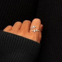 925 Sterling Silver Zircon Leaf Shape Ring - Flyclothing LLC