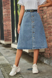 Button Front A-Line Denim Skirt - Flyclothing LLC