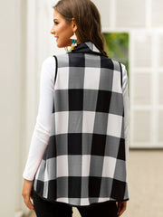 Plaid Open Front Sleeveless Cardigan - Flyclothing LLC