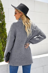 Horizontal Ribbing Turtleneck Sweater - Trendsi