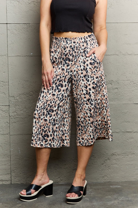 Ninexis Leopard High Waist Flowy Wide Leg Pants with Pockets - Flyclothing LLC