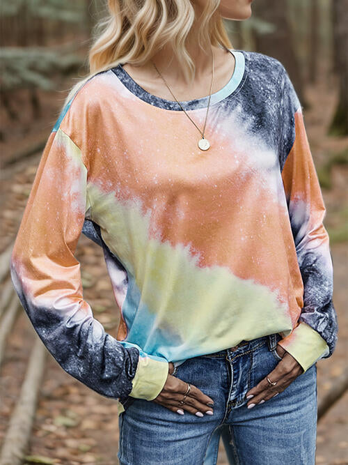 Printed Round Neck Long Sleeve T-Shirt - Flyclothing LLC