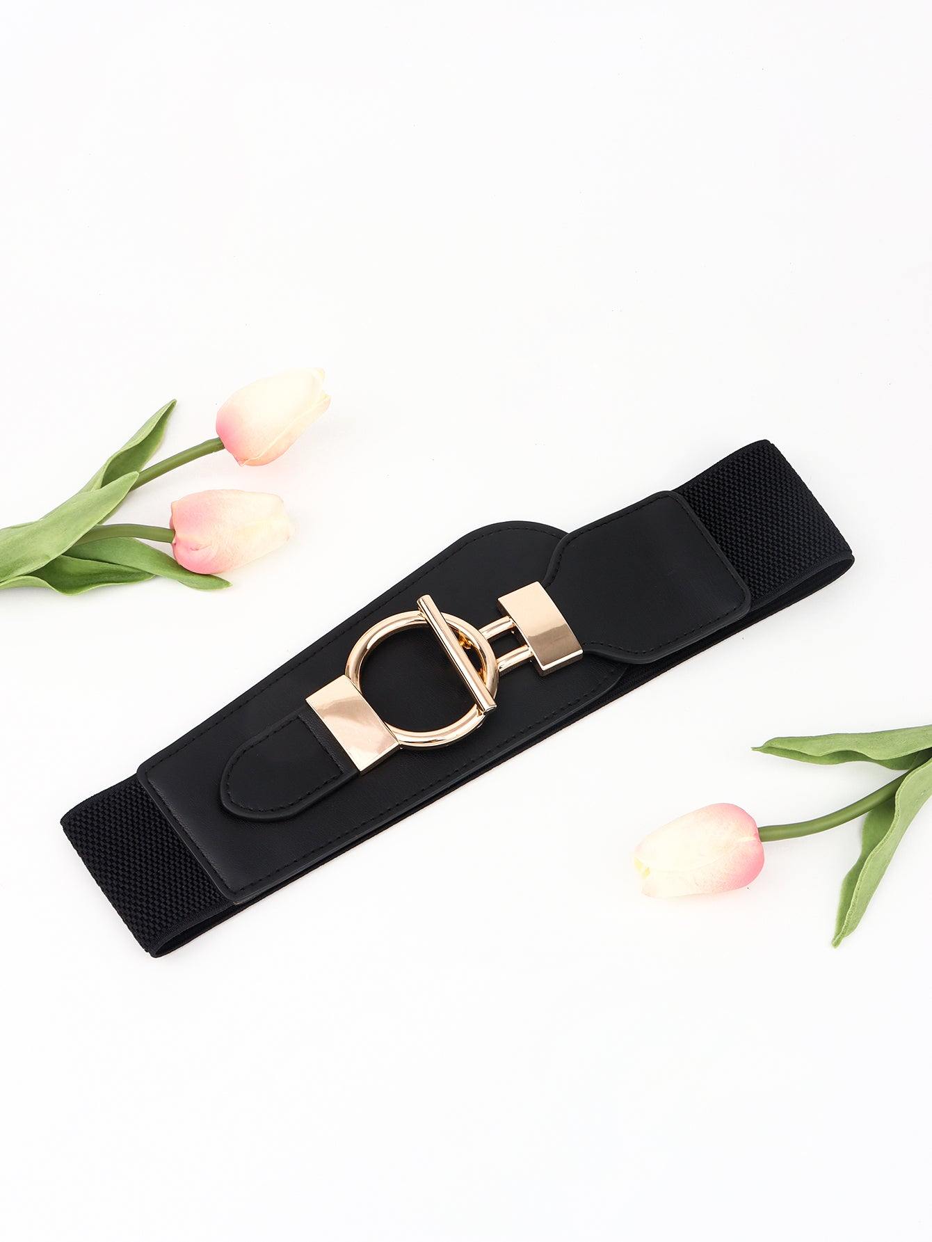 PU Elastic Wide Belt with Alloy Buckle - Flyclothing LLC