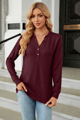 V-Neck Long Sleeve Blouse - Flyclothing LLC