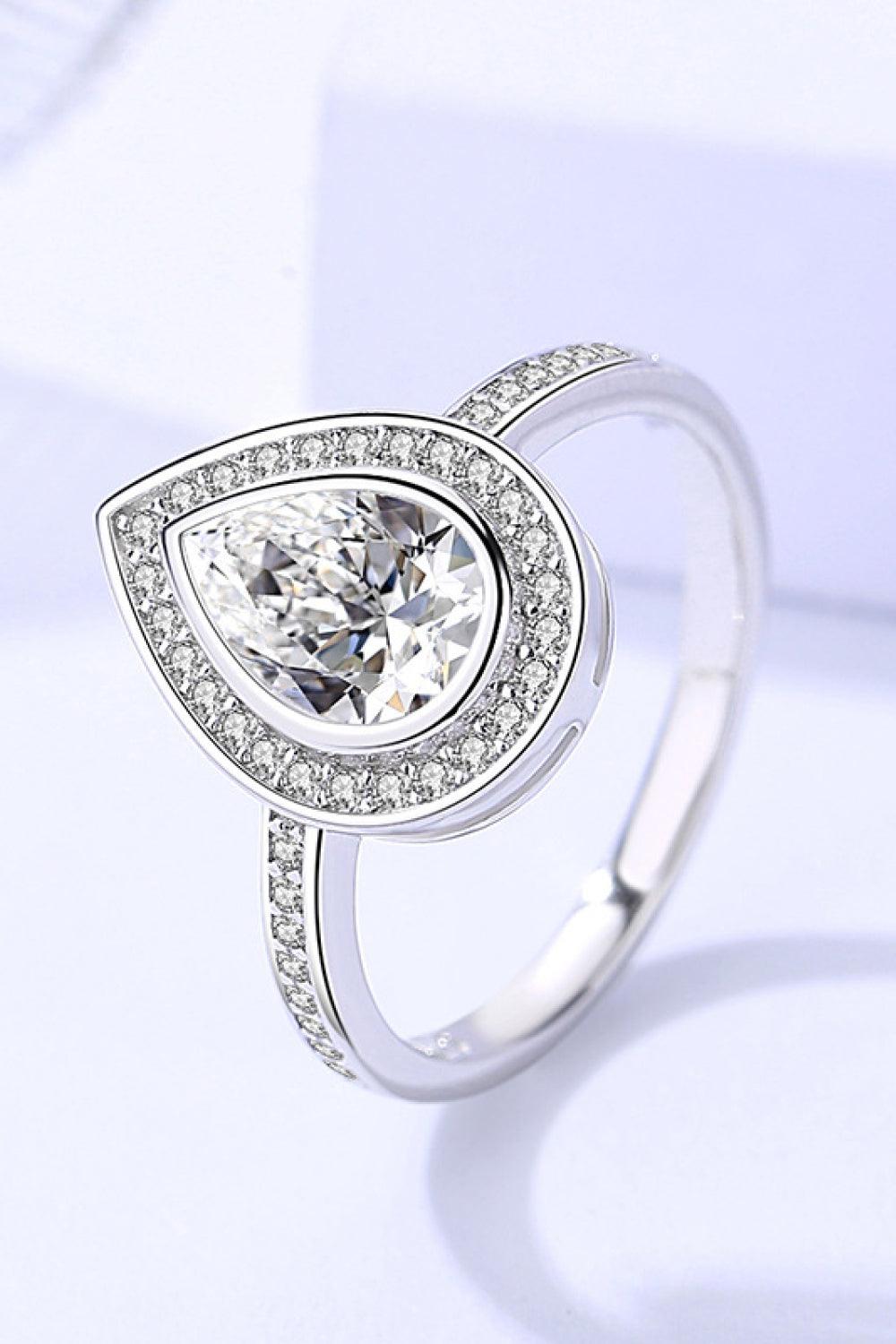 925 Sterling Silver Teardrop Moissanite Ring - Flyclothing LLC