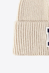 Letter Patch Cuffed Knit Beanie - Flyclothing LLC