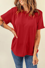 Round Neck Cuffed Short Sleeve Tee - Flyclothing LLC