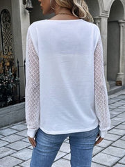 Quarter Button Round Neck Long Sleeve Blouse - Trendsi