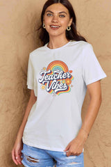 Simply Love Full Size TEACHER VIBES Graphic Cotton T-Shirt - Flyclothing LLC