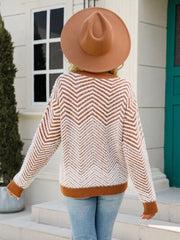 Striped Round Neck Dropped Shoulder Sweater - Flyclothing LLC