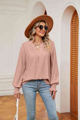 Notched Neck Flounce Sleeve Blouse - Flyclothing LLC