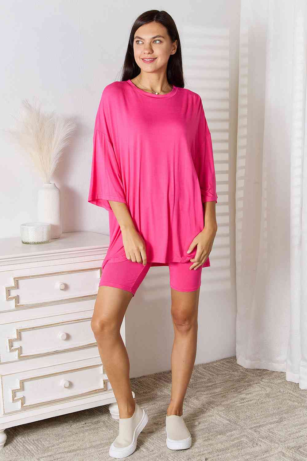 Basic Bae Full Size Soft Rayon Three-Quarter Sleeve Top and Shorts Set - Flyclothing LLC