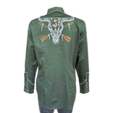 Rockmount Clothing Women’s Vintage Green Steer Skull & Arrow Chain Stitch Embroidery Western Shirt - Rockmount Clothing