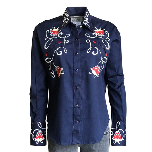 Rockmount Ranch Wear Womens Art Deco Tulip Embroidery Cotton Western Shirt - Rockmount Clothing