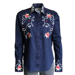 Rockmount Ranch Wear Womens Art Deco Tulip Embroidery Cotton Western Shirt - Flyclothing LLC