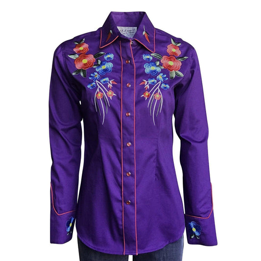 Rockmount Ranch Wear Womens Purple Vintage Floral Bouquet Embroidered Western Shirt - Rockmount Clothing