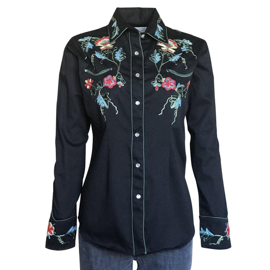 Rockmount Ranch Wear Womens Floral Embroidery Cotton Gab Western Shirt - Rockmount Clothing