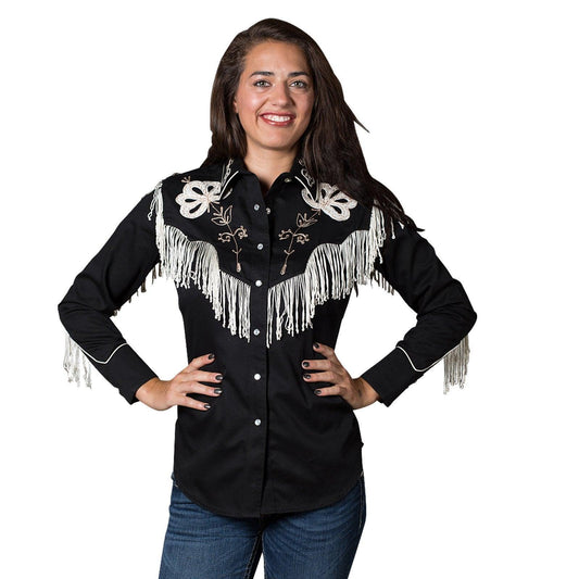 Rockmount Ranch Wear Womens Black Fringe Embroidered Western Shirt - Rockmount Clothing